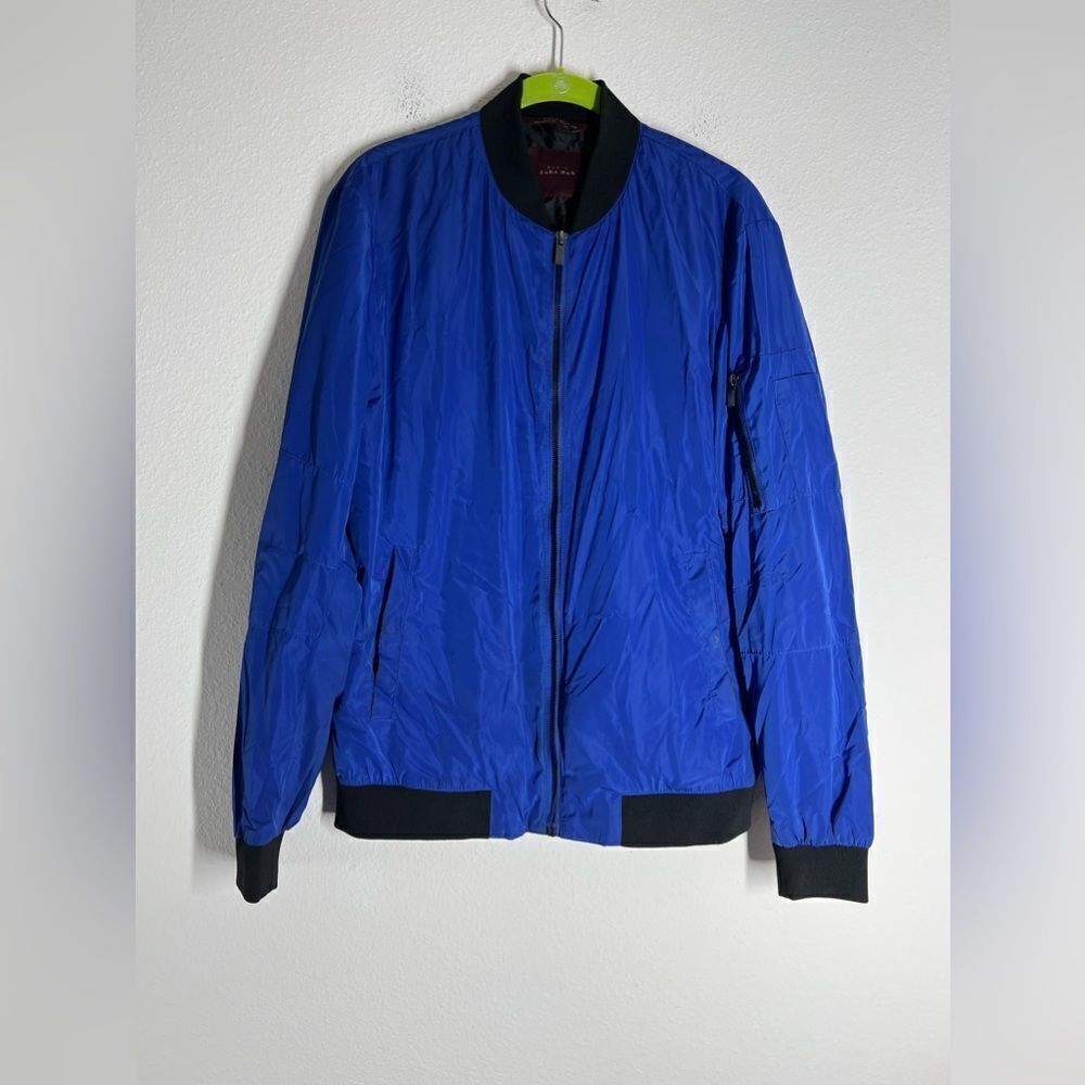 Zara Man blue low cut collar parachute bomber jacket Size M